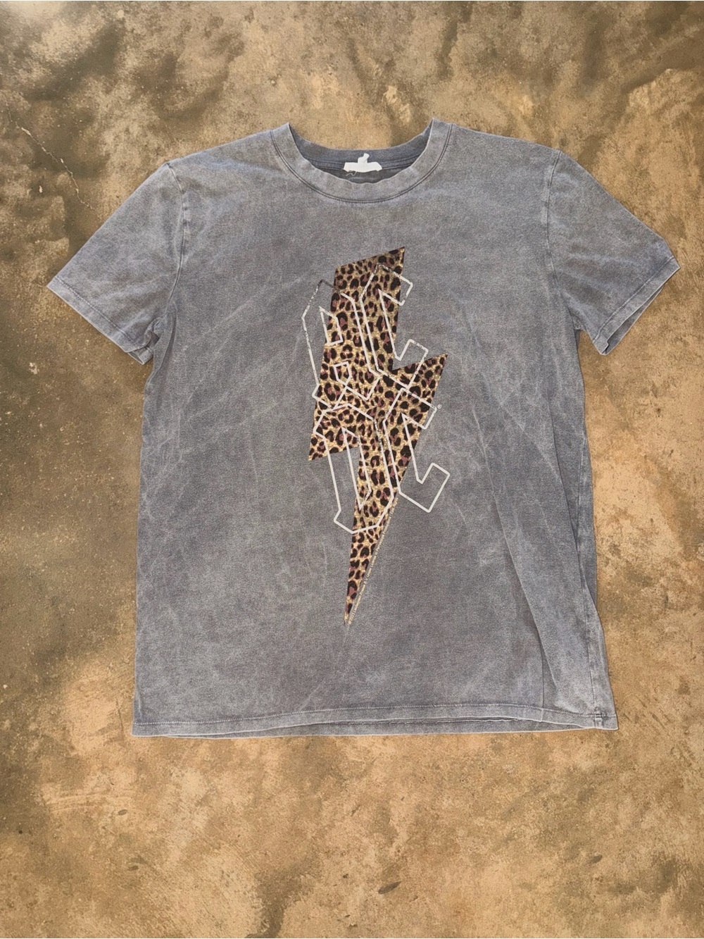 Maurices Leopard Lightning Bolt Graphic Tee Gray Mineral Wash S Acid Relaxed Fit